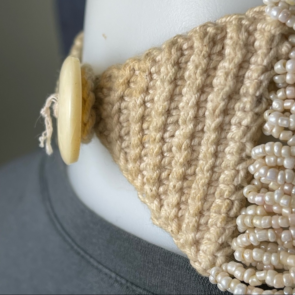 BOUTIQUE Cream Multi Strand Glass Seed Bead Woven Statement Necklace 42 Strands - Picture 12 of 13